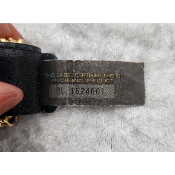 Vintage Paloma Picasso Womens Black Leather Belt with Gold-Tone Buckle-Size XS
